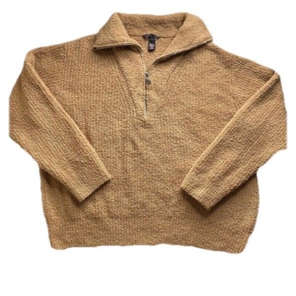Victoria Secret Fuzzy Half Zip Pullover Tan Knit Sweater Size XL Soft Plush Cozy